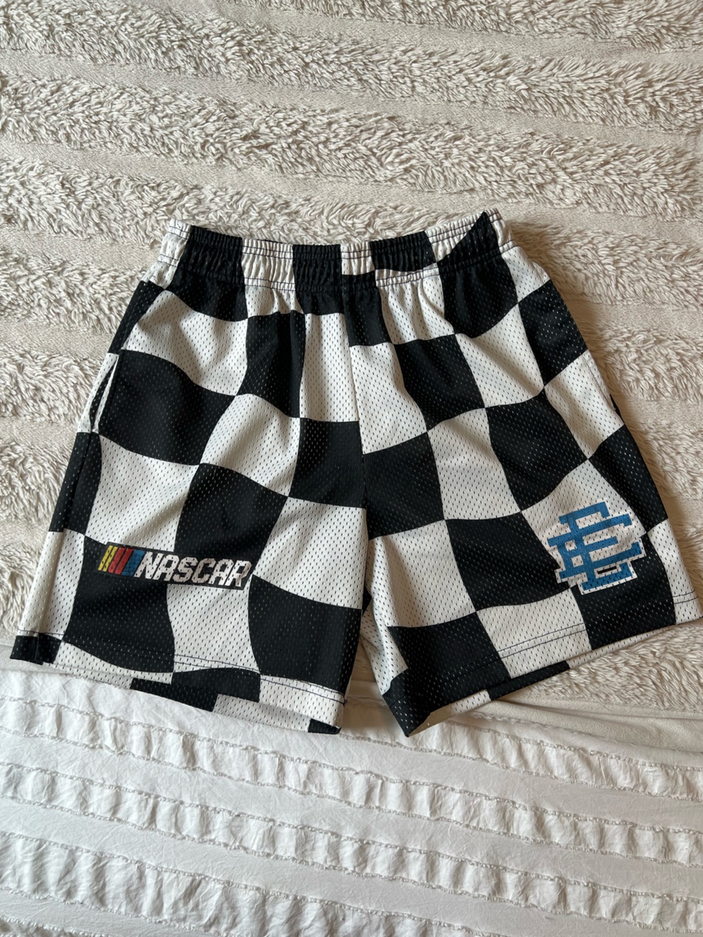 Eric Emanuel X Nascar Black & White Checkered Mesh Athletic Shorts